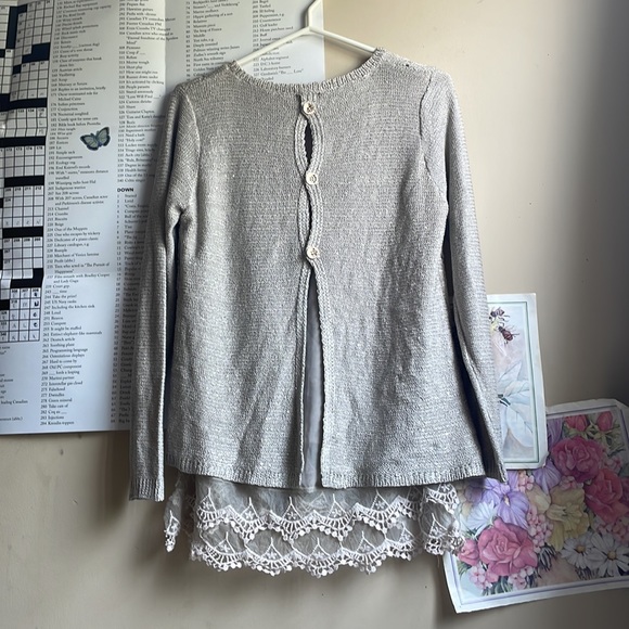 One of a Kind SIONI STUDIO DESIGN sewn-in sequin knit layer sweater jumper lace - Picture 2 of 2